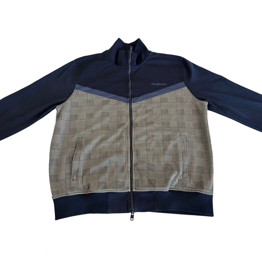 Ben Sherman Track Jacket Mens XL Navy Gray Plaid Full Zip Retro Mod Casual